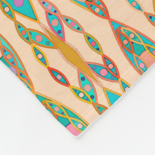 Tribal Batik - Peach Pink and Turquoise Fleece Blanket