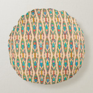 Tribal Batik - Peach Pink and Turquoise Round Cushion