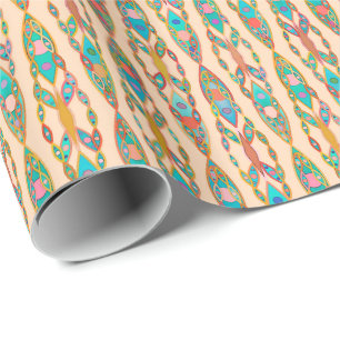Tribal Batik - Peach Pink and Turquoise Wrapping Paper
