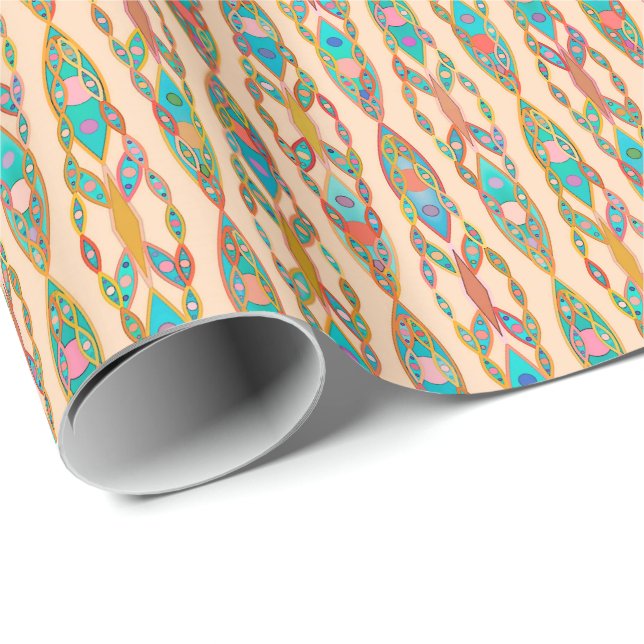 Tribal Batik - Peach Pink and Turquoise Wrapping Paper (Roll Corner)