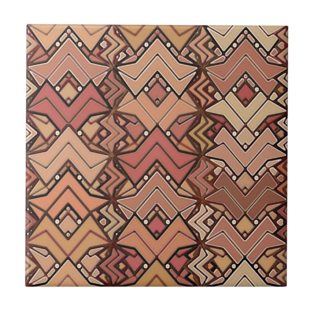 Tribal Batik Print, Brown, Rust and Earth Tones  Tile (Front)