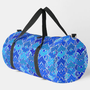 Tribal Batik Print, Cobalt and Cerulean Blue Duffle Bag