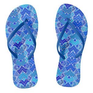 Tribal Batik Print, Cobalt and Cerulean Blue Flip Flops