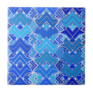 Tribal Batik Print, Cobalt and Cerulean Blue  Tile