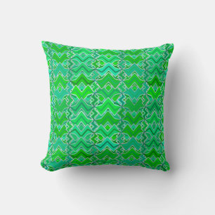 Tribal Batik Print, Jade Green and Lime Green Cushion