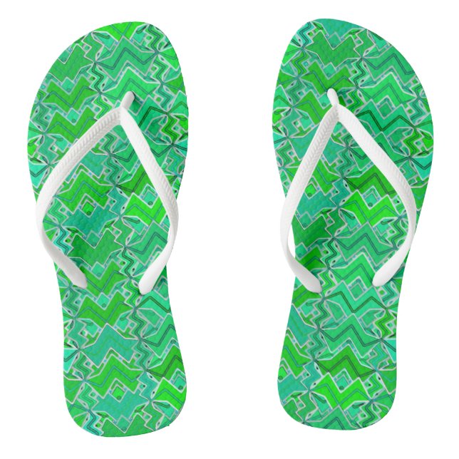 Tribal Batik Print, Jade Green and Lime Green Flip Flops (Footbed)