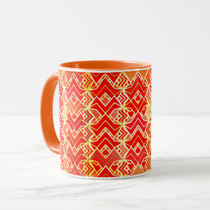Tribal Batik Print, Mandarin and Light Orange  Mug