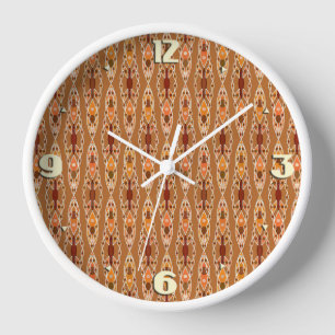 Tribal Batik - Rust, Terracotta and Beige Clock
