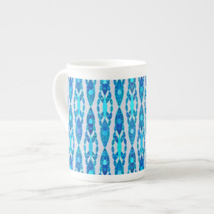 Tribal Batik - Sapphire Blue and Silver Grey Bone China Mug
