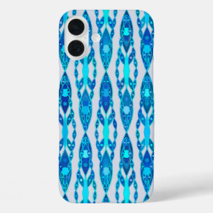 Tribal Batik - Sapphire Blue and Silver Grey iPhone 16 Plus Case
