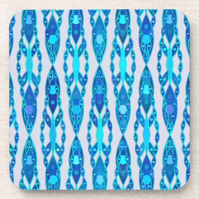 Tribal Batik - Sapphire Blue and Silver Grey Coaster (Front)