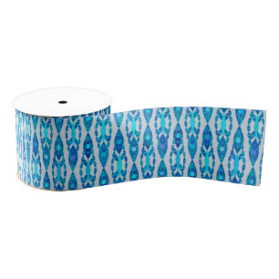 Tribal Batik - Sapphire Blue and Silver Grey Grosgrain Ribbon