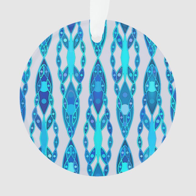Tribal Batik - Sapphire Blue and Silver Grey Ornament (Front)