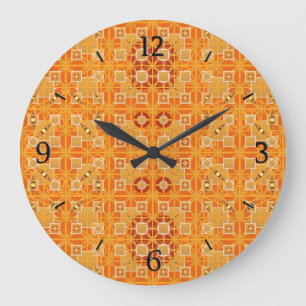 Tribal Batik - shades of amber and brown Large Clock
