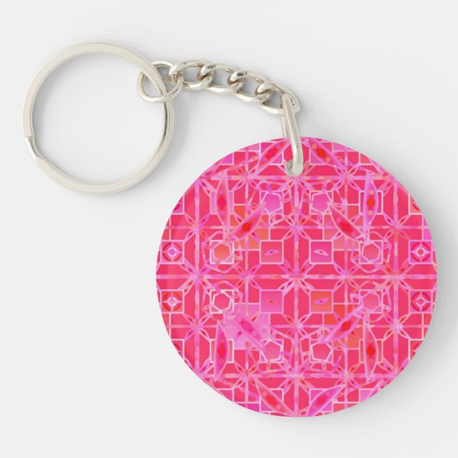 Tribal Batik - shades of fuchsia pink Key Ring (Front)
