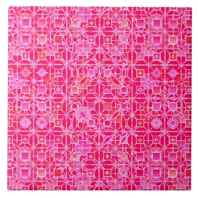 Tribal Batik - shades of fuchsia pink Tile (Front)