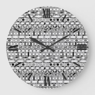 Tribal Batik - shades of grey / gray Large Clock