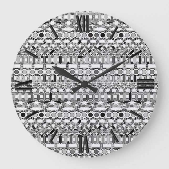 Tribal Batik - shades of grey / gray Large Clock (Front)