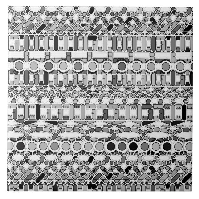 Tribal Batik - shades of grey / grey Tile (Front)
