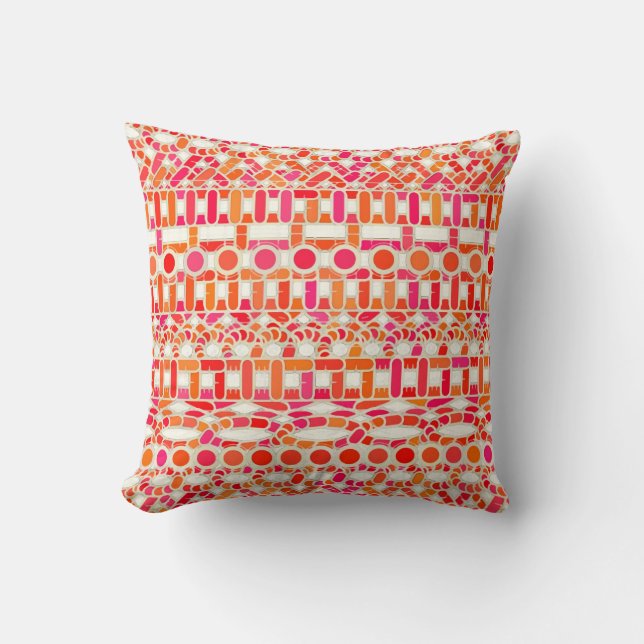 Tribal Batik - shades of orange and pink Cushion (Front)