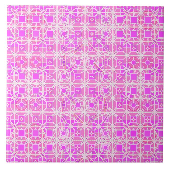Tribal Batik - shades of pink and orchid Tile (Front)