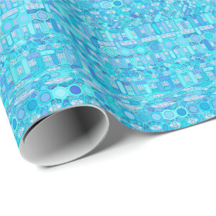 Tribal Batik - shades of turquoise blue Wrapping Paper