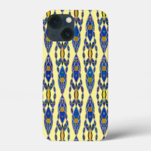 Tribal Batik - Steel Blue, Grey and Yellow iPhone 13 Mini Case