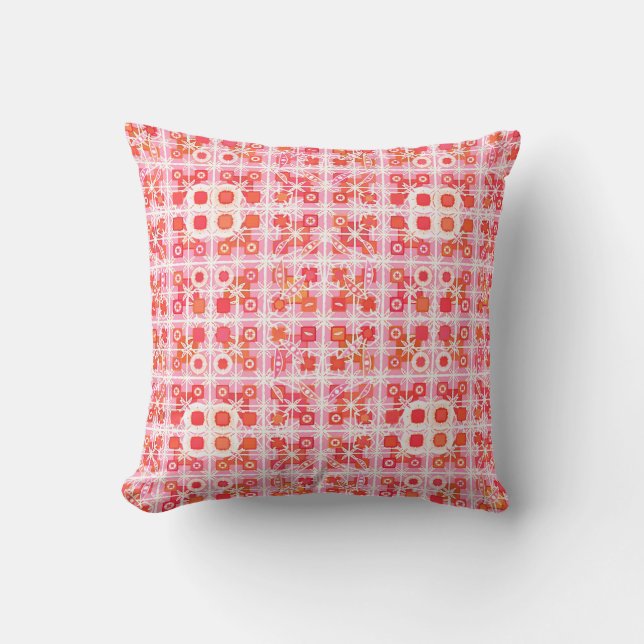 Tribal Batik - strawberry pink and red Cushion (Front)