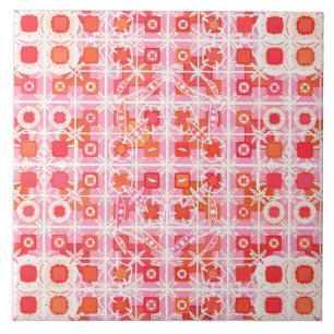Tribal Batik - strawberry pink and red Tile
