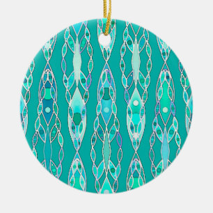 Tribal Batik - Turquoise and Aquamarine Ceramic Tree Decoration