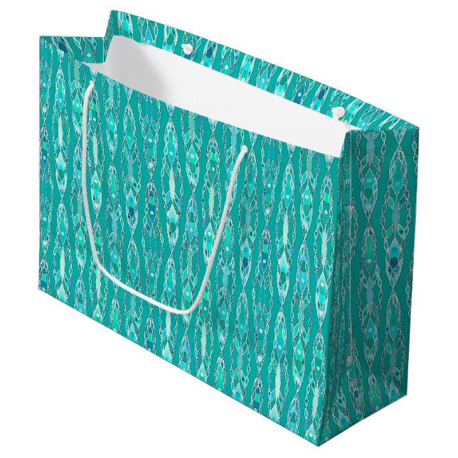 Tribal Batik - Turquoise and Aquamarine Large Gift Bag (Front Angled)