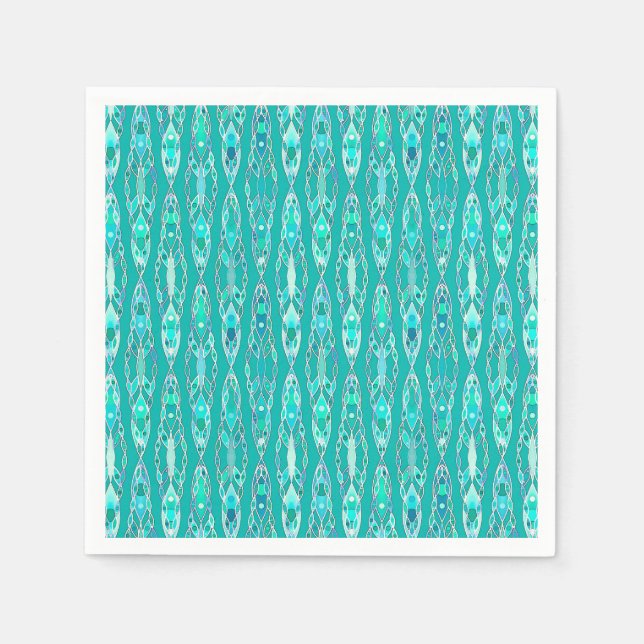 Tribal Batik - Turquoise and Aquamarine Napkin (Front)