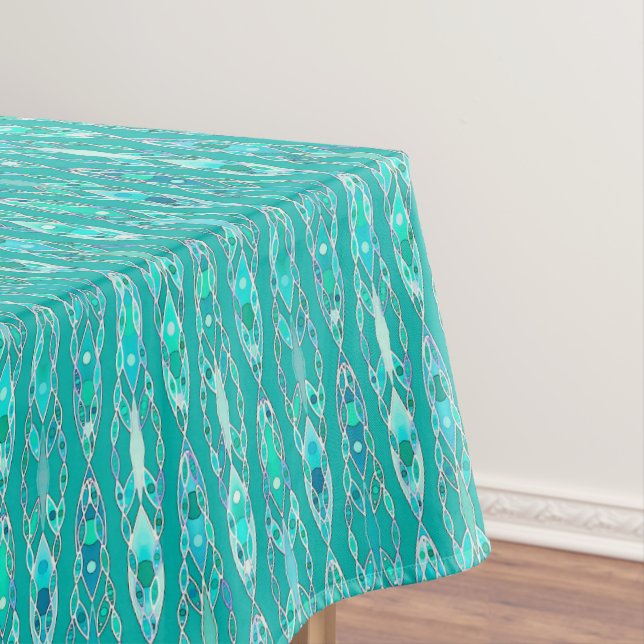 Tribal Batik - Turquoise and Aquamarine Tablecloth (In Situ)
