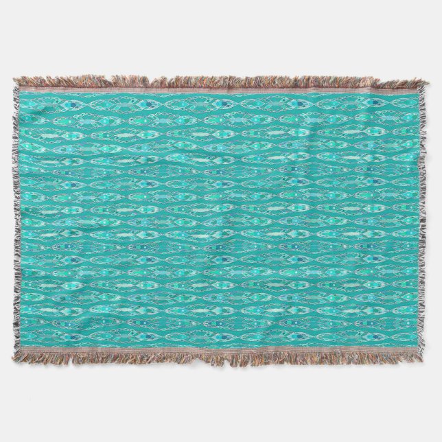 Tribal Batik - Turquoise and Aquamarine Throw Blanket (Front)