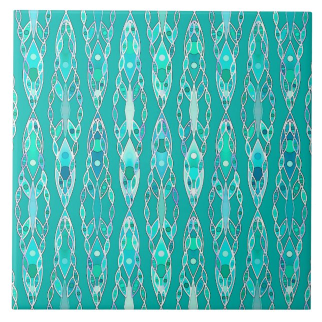Tribal Batik - Turquoise and Aquamarine Tile (Front)