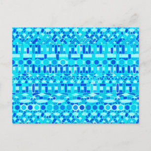 Tribal Batik - turquoise, aqua and cobalt blue Postcard