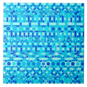Tribal Batik - turquoise, aqua and cobalt blue Tile