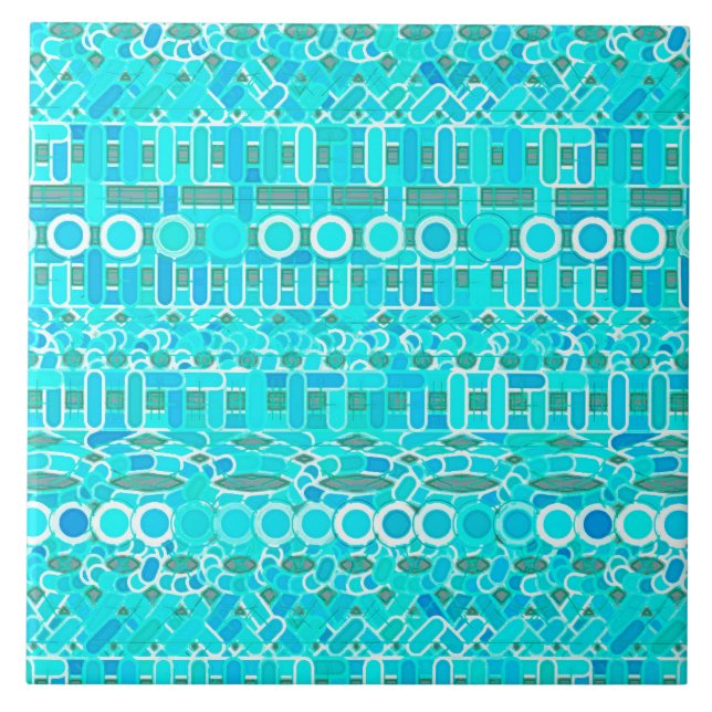Tribal Batik - turquoise, aqua and grey Tile (Front)