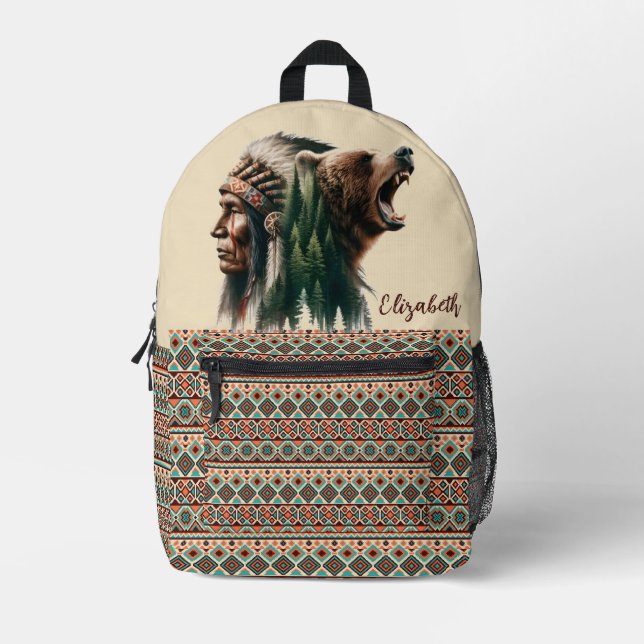 Tribal Bear and Chief Backpack  (Front)