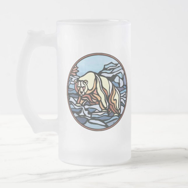 Tribal Bear Art Beer Mug First Nations Bear Glass (Left)
