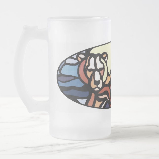 Tribal Bear Art Beer Mug First Nations Bear Glass (Left)