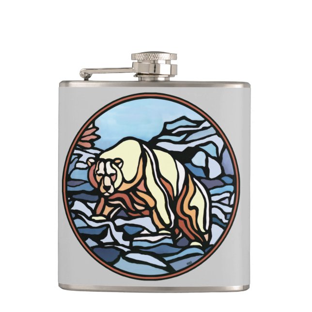 Tribal Bear Flask Custom Native Bear Drink Flask (Front)