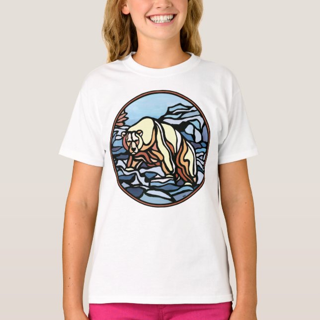 Tribal Bear Girl's T-shirt Polar Bear Kids Shirts (Front)