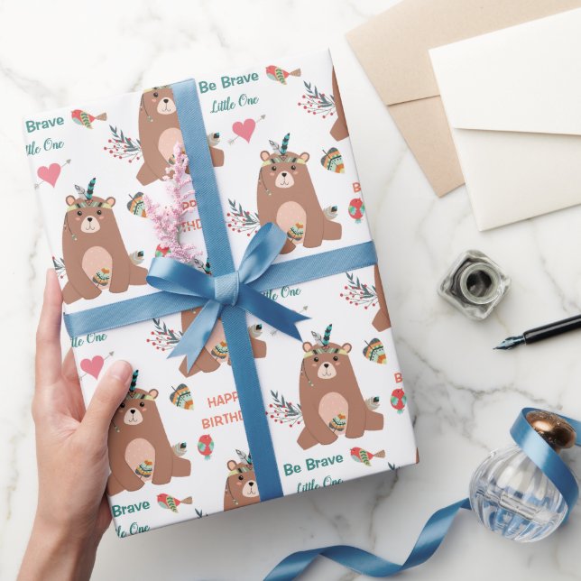 Tribal Bear Happy Birthday Wrapping Paper (Gifting)