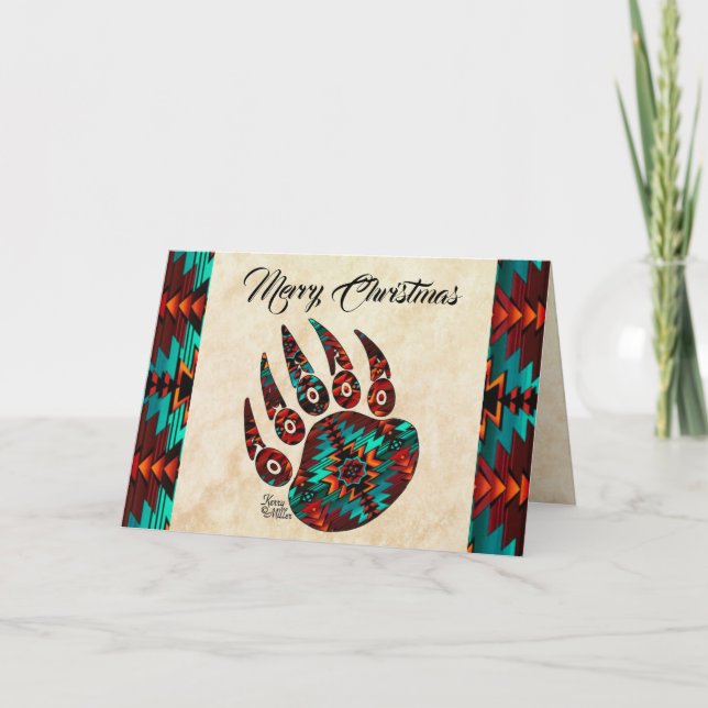 Tribal Bear Paw Holiday Card (Front)