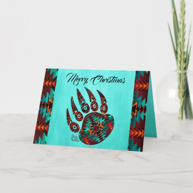 Tribal Bear Paw Holiday Card (Front)