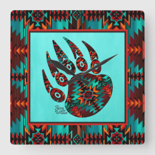 Tribal Bear Paw Square Wall Clock