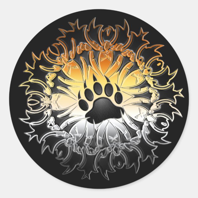 Tribal Bear Pride Paw Classic Round Sticker (Front)