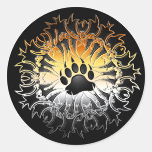 Tribal Bear Pride Paw Classic Round Sticker