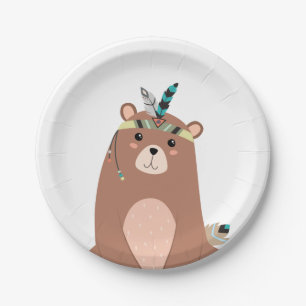 Tribal Bear Woodland Forest Birthday Boho Baby Paper Plate